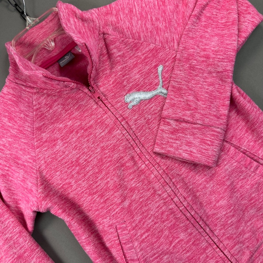 Puma Fleece Jacket Kids M 8/10 Pink Excellent Space Dye Zip Up Sporty Activewear